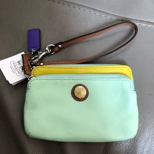 Coach pastel color block double zip wristlet NWT